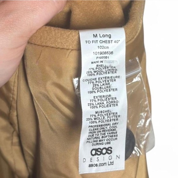 ASOS Design Men’s Tan Wool Blend Overcoat Medium Long NWT - Picture 3 of 8